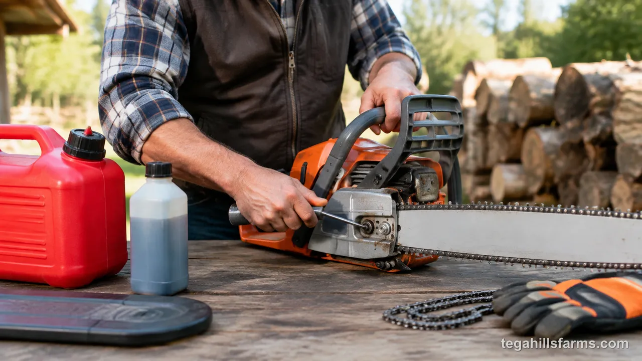 How do you get a stored chainsaw ready to cut again in spring?