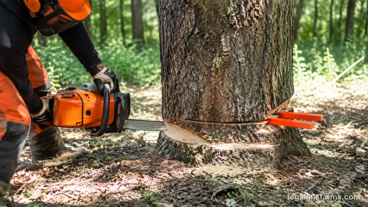 How do you make the felling cut and keep the hinge intact?