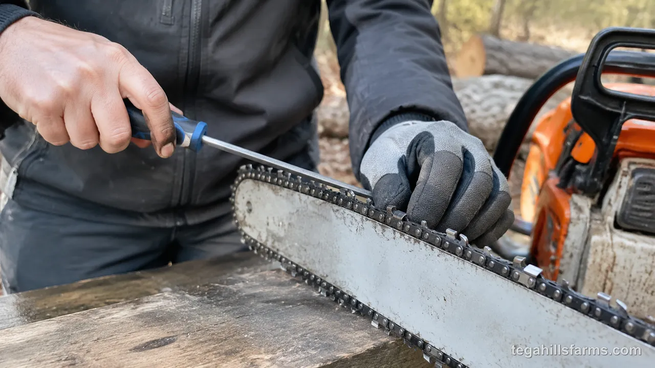 How do you sharpen a chainsaw chain step by step?