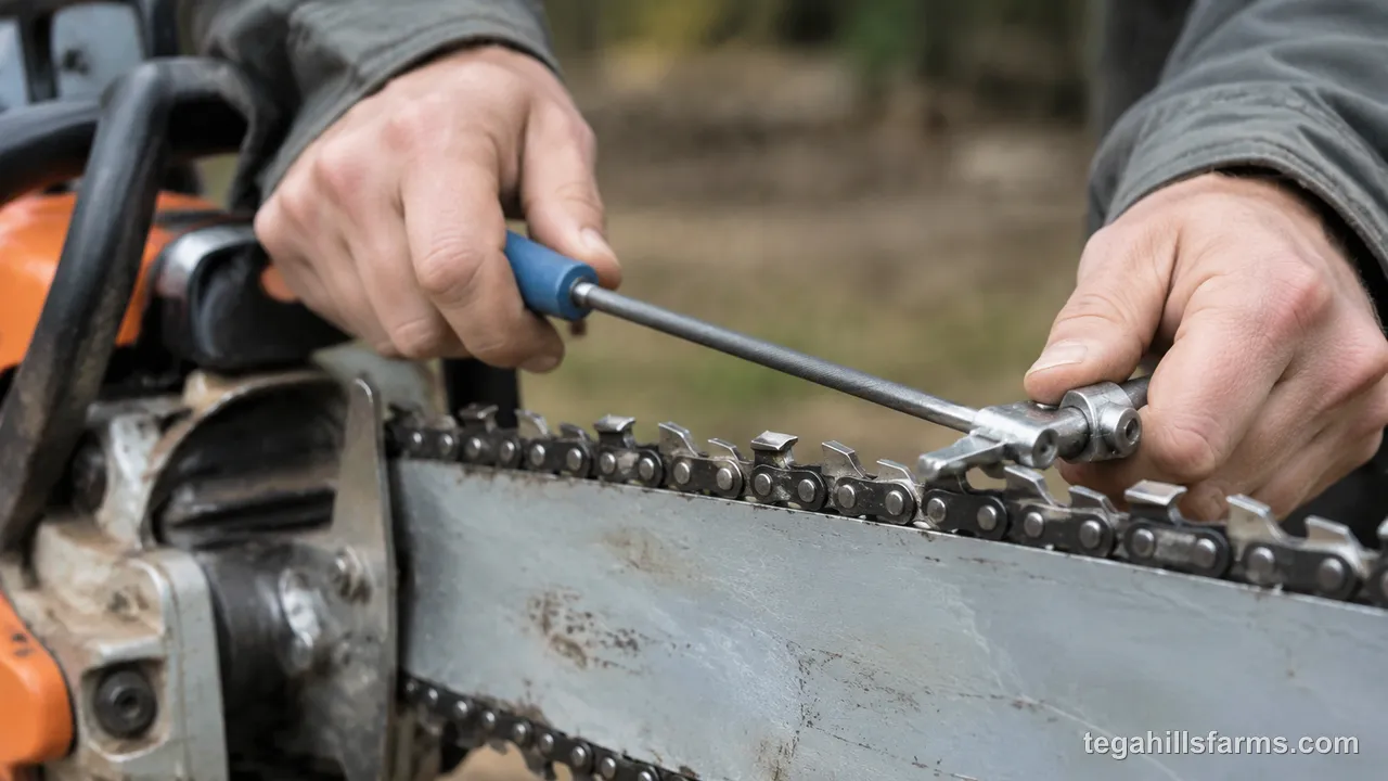 What are the correct filing angles for a chainsaw chain?
